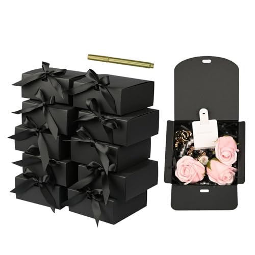WLUSEAXI 10 Pack Small Gift BoxesBlack Square Gift Box with Metal Pen for WeddingBirthday Baby Shower Candy Cookies 45X45X2 Inch - Image 1