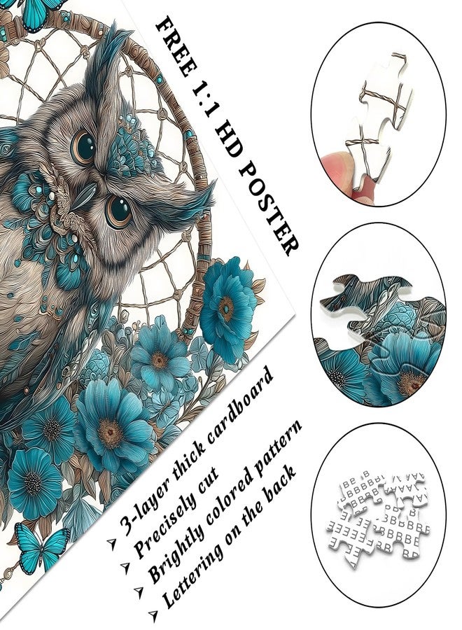 PICKFORU Owl Puzzles Adults 1000 Pieces, PICKFORU Owl Dreamcatcher Jigsaw Puzzle Floral Art Puzzles, Blue Butterfly Flower Animal Puzzle Adults Challenge - Image 3