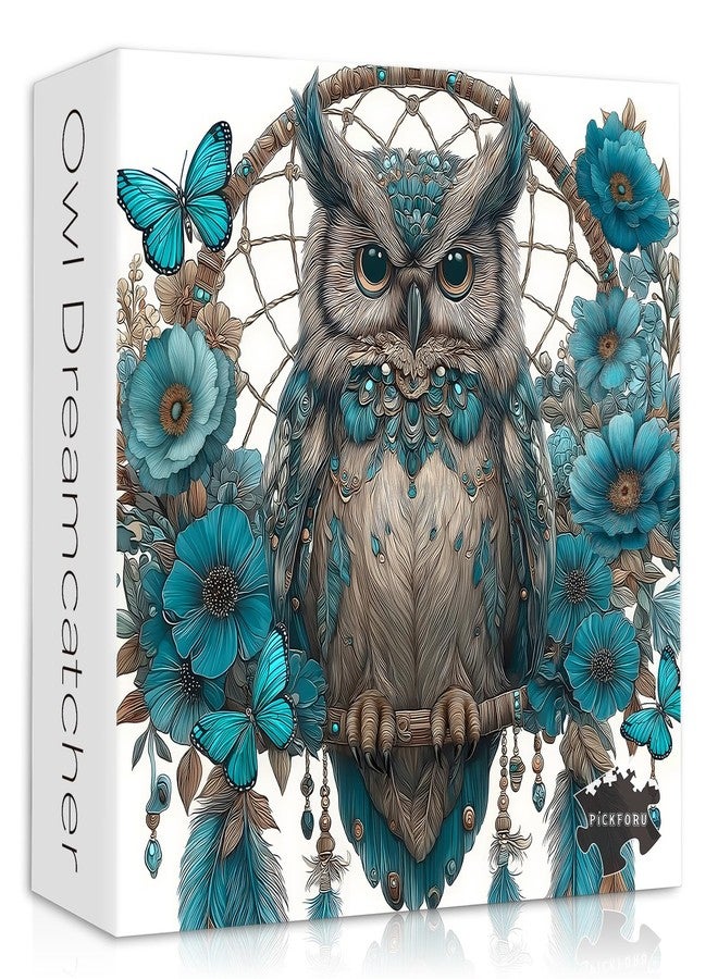 PICKFORU Owl Puzzles Adults 1000 Pieces, PICKFORU Owl Dreamcatcher Jigsaw Puzzle Floral Art Puzzles, Blue Butterfly Flower Animal Puzzle Adults Challenge - Image 1