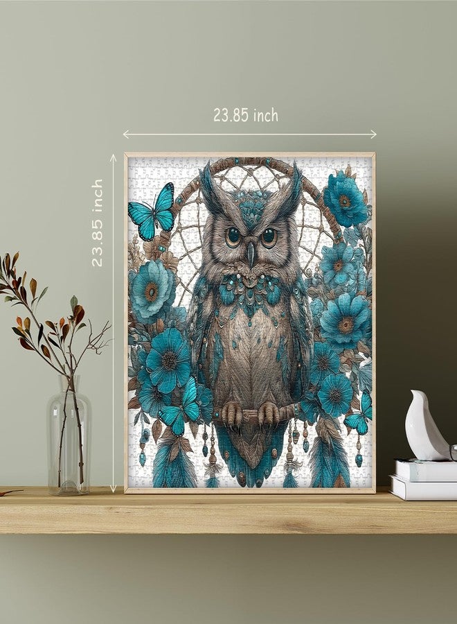 PICKFORU Owl Puzzles Adults 1000 Pieces, PICKFORU Owl Dreamcatcher Jigsaw Puzzle Floral Art Puzzles, Blue Butterfly Flower Animal Puzzle Adults Challenge - Image 4