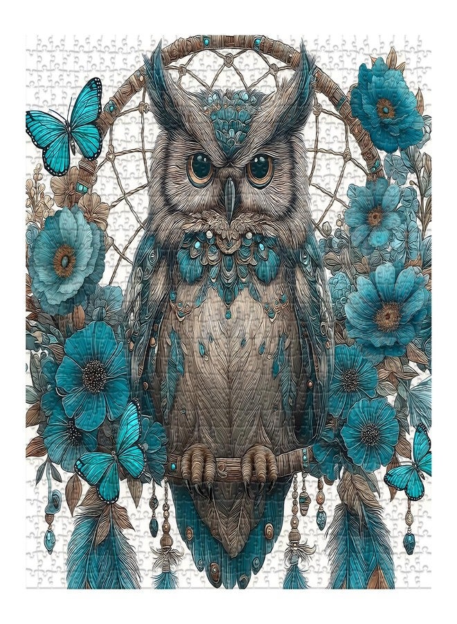 PICKFORU Owl Puzzles Adults 1000 Pieces, PICKFORU Owl Dreamcatcher Jigsaw Puzzle Floral Art Puzzles, Blue Butterfly Flower Animal Puzzle Adults Challenge - Image 2