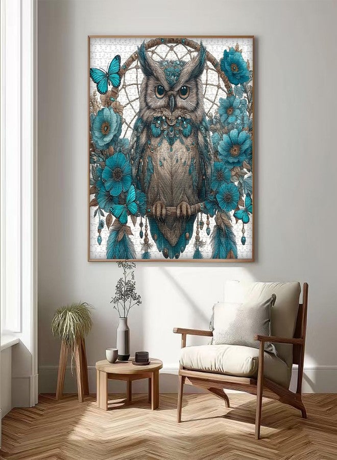 PICKFORU Owl Puzzles Adults 1000 Pieces, PICKFORU Owl Dreamcatcher Jigsaw Puzzle Floral Art Puzzles, Blue Butterfly Flower Animal Puzzle Adults Challenge - Image 5