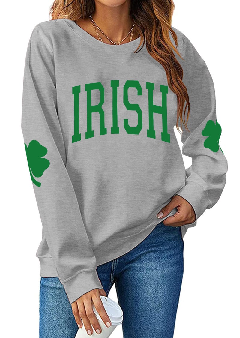 TAOHONG Women St. Patrick's Day Sweatshirts Shamrock Shirt Clover Printed Long Sleeve Irish Gift Casual Loose Fit Tops - Image 1