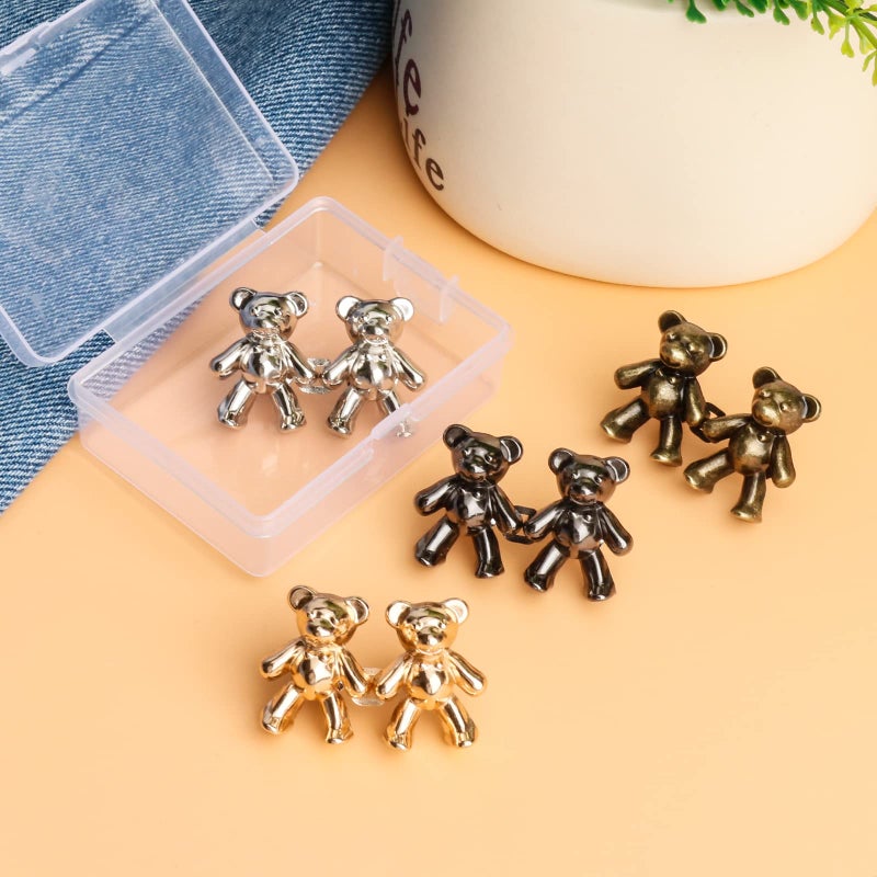TOOVREN Cute Bear Button Pins for Jeans, No Sew and No Tools Instant Pant Waist Tightener, Adjustable Jean Buttons Pins for Loose Jeans 4 Sets Replacement Pant Clips for Waist Buckle - Image 5