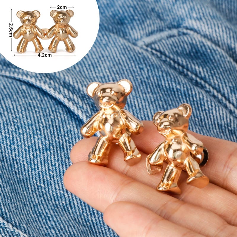 TOOVREN Cute Bear Button Pins for Jeans, No Sew and No Tools Instant Pant Waist Tightener, Adjustable Jean Buttons Pins for Loose Jeans 4 Sets Replacement Pant Clips for Waist Buckle - Image 4