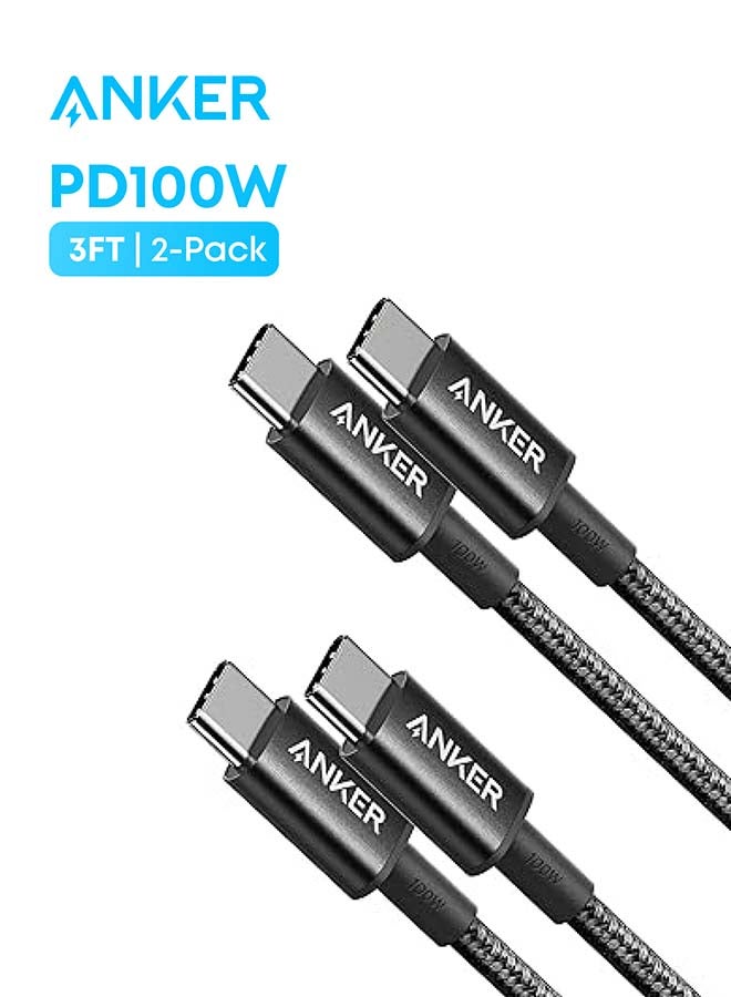 كابل USB C إلى USB C (3.3 قدم، عبوة 2)، سلك شاحن نوع C 100 واط للشحن السريع لجهاز iPhone 17/16، MacBook Pro 2020، Pixel والمزيد (USB 2.0، أسود) - Image 1