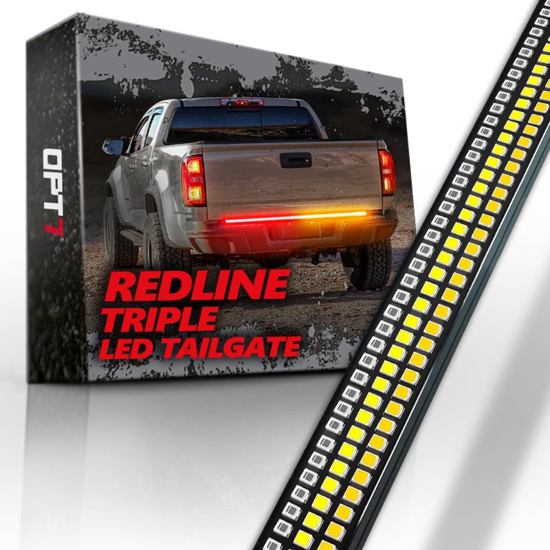 OPT7 48 Redline Triple Row LED Tailgate Light Bar wSequential Amber Turn Signal Weatherproof Rigid Aluminum Frame Light Strip for 20052021 Colorado Canyon Full Functions Reverse Brake Running