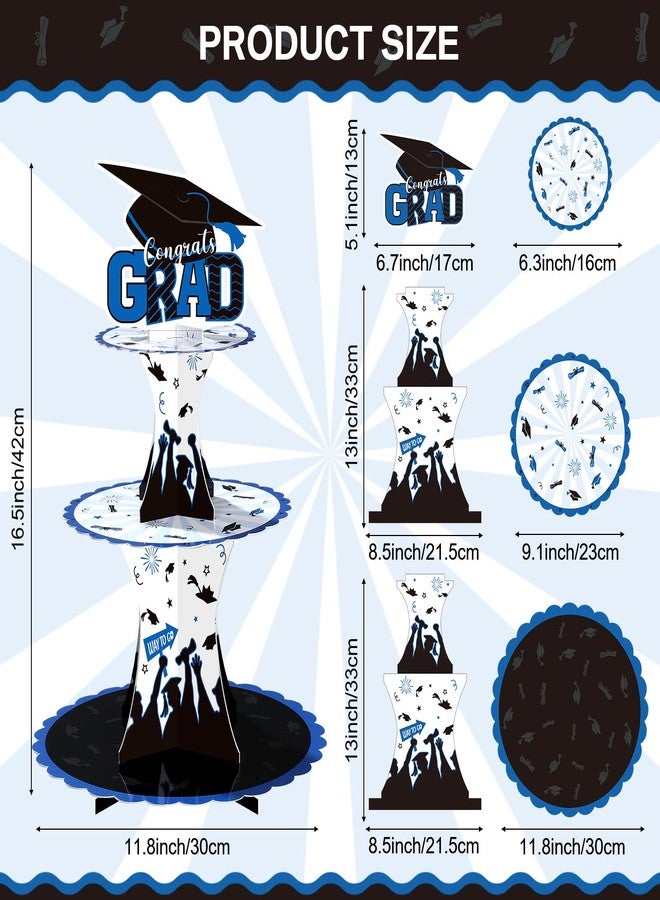 Nuenen Graduation Cupcake Holder Decoration 3 Tier Congrats Grad Party Cupcake Stand Tower Cardboard Grad Theme Dessert Stand for Graduation Party Supplies Favors(Blue and Black) - Image 2
