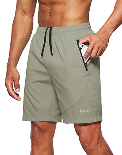 Pudolla Men's Workout Running Shorts Lightweight Gym Athletic Shorts for Men with Zipper Pockets (Aloe Green Large) - Image 1