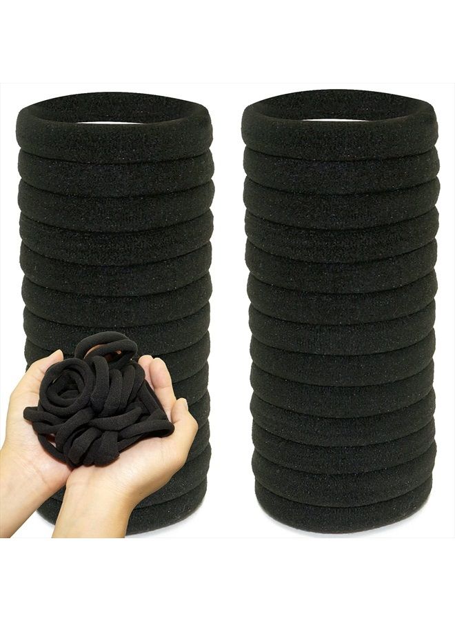 IFAMIO 100 Pcs Seamless Cotton Thick Black Hair Band No Metal Elastic Hair Ties No Damage Ponytail Holder - Image 1