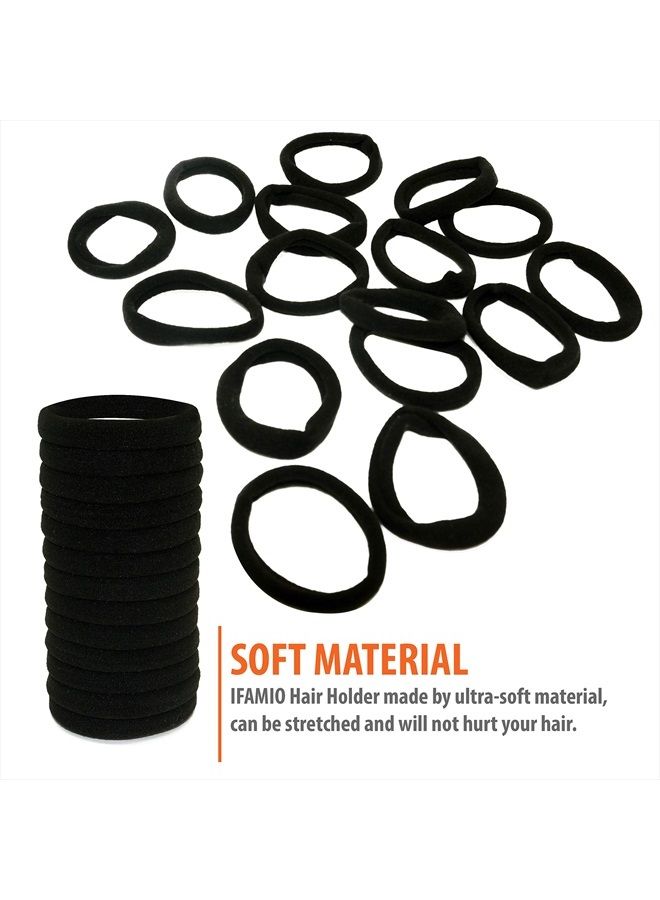 IFAMIO 100 Pcs Seamless Cotton Thick Black Hair Band No Metal Elastic Hair Ties No Damage Ponytail Holder - Image 5