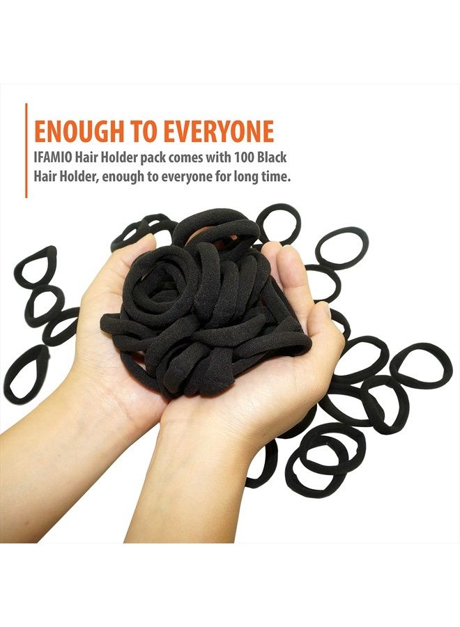 IFAMIO 100 Pcs Seamless Cotton Thick Black Hair Band No Metal Elastic Hair Ties No Damage Ponytail Holder - Image 3