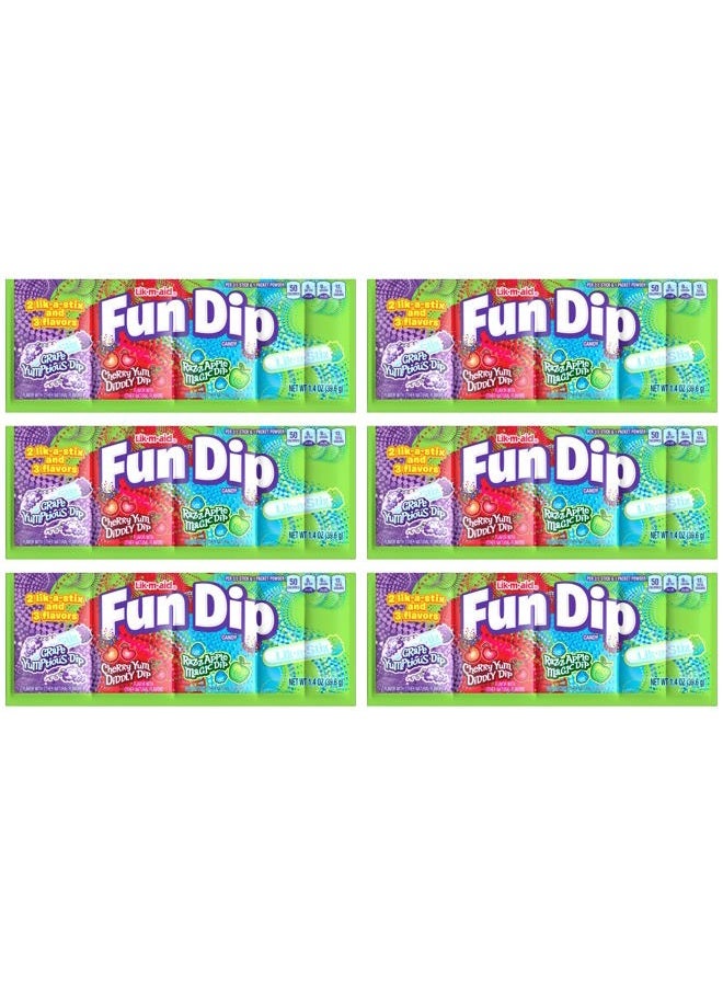 Fun Dip 3 Flavor Pack | Fun Dip RazzApple Magic Dip, Cherry Yum Diddly Dip, and Grape Yumtious Dip all in one! | 1.4 oz Packs | Pack of 6