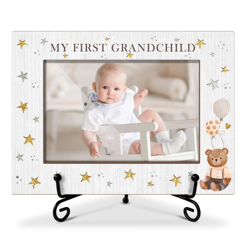AWDSTN My First Grandchild Wooden Photo Frame Mothers Day Gifts Love Gifts for Grandma Nana, Wooden Photo Frame with Iron Stand for Tabletop or Desktop Display, Home Table Decor (4x6" Horizontal Photo) - 38 - Image 1