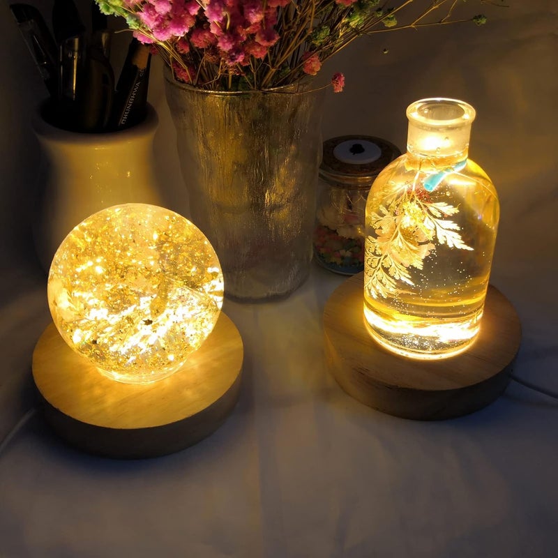 Voaesdk 2Pcs Wood LED Lights Display Bases 3.94 Inch Wooden Lamp Holders Wood Lighted Base Stand for 3D Laser Crystal Glass Resin Art Sphere Cylinder Cube Paperweights - Image 4