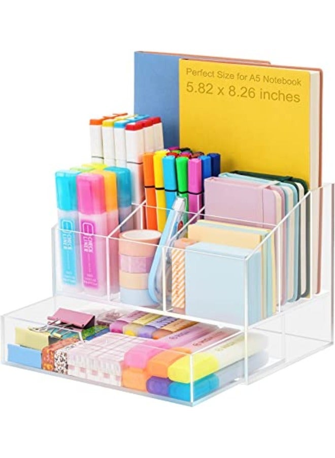 SMARTPOINTS Acrylic Desk Organizer, Upgraded Clear Pencil Organizer for Desk, 7 Compartments Stationary Pen Organizer Storage with Drawer, for Office Supply, 500+ Pencils Capacity - Image 1