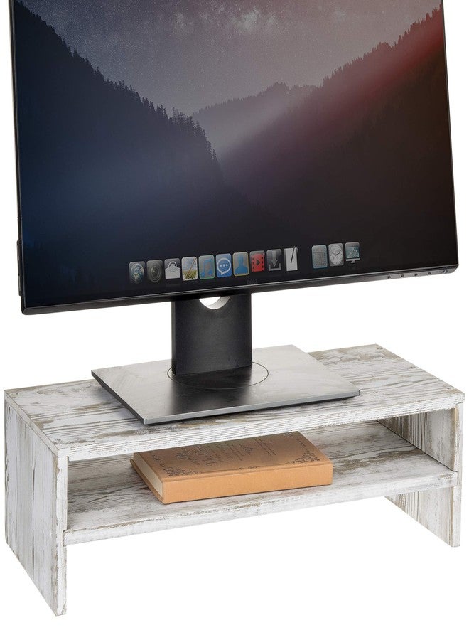 ماي جيفت Mygift Shabby Whitewashed Wood Computer Monitor And Laptop Riser Stand
