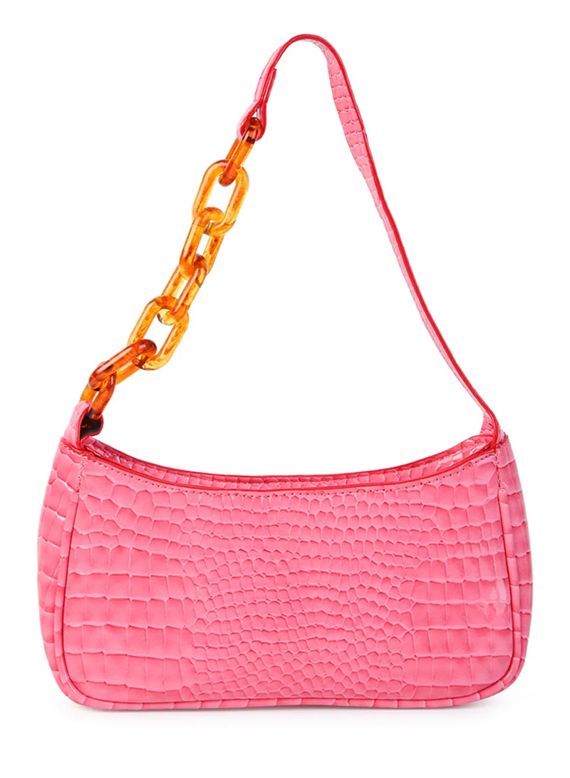 London Rag Pink Croc Patterned Baguette