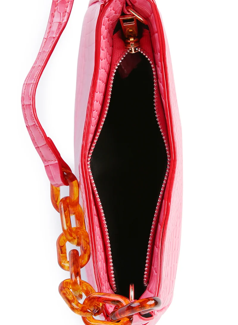 London Rag Pink Croc Patterned Baguette
