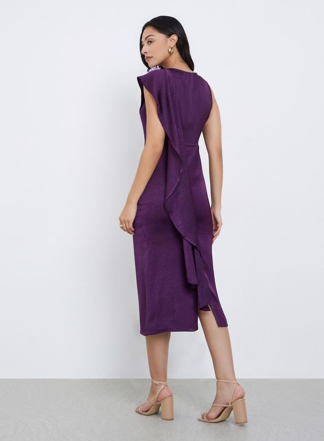 ستايلي فستان ميدي بتصميم ملفوف وتفاصيل كورساج - Image 5