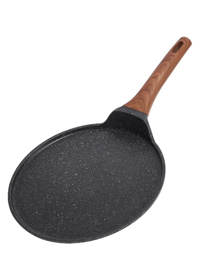 ESLITE LIFE مقلاة بان كيك 28 سم | ألمنيوم | قاعدة تحريض | طلاء غير لاصق | مقاومة للخدوش ودائمة | مقبض خشبي بتصميم ناعم، أسود - Image 5