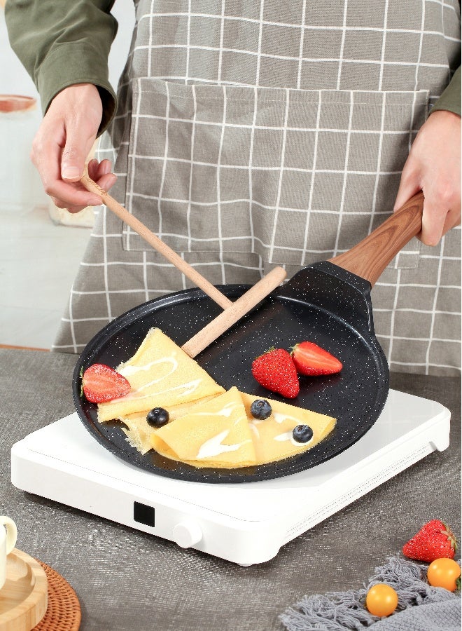 ESLITE LIFE مقلاة بان كيك 28 سم | ألمنيوم | قاعدة تحريض | طلاء غير لاصق | مقاومة للخدوش ودائمة | مقبض خشبي بتصميم ناعم، أسود - Image 2