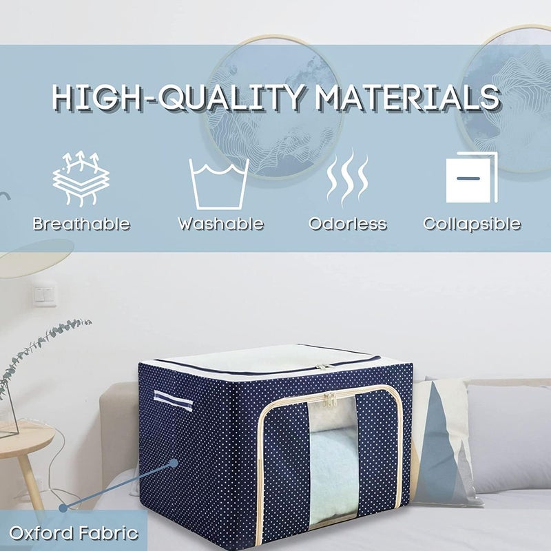 SANGOZ Steel Frame Oxford Fabric 66L Cloth Storage Box for Quilt Foldable Wardrobe Extra Large Antidust MoistureProof with Reinforced Handle Clear Window Sturdy Zippers - Image 4