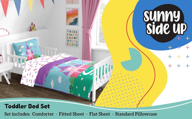 Sunny Side Up Magic Castle Toddler Comforter Set - 4 Piece Preschool Bedding Includes Comforter, Sheets & Pillow Cover - Super Soft Floral Microfiber Bed Set - Image 2