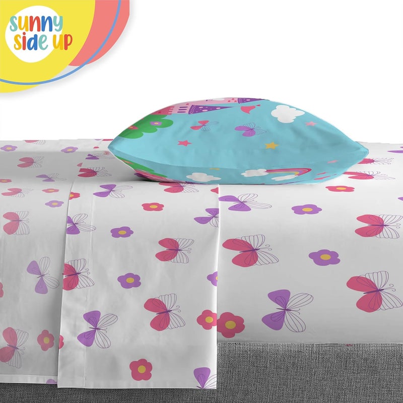 Sunny Side Up Magic Castle Toddler Comforter Set - 4 Piece Preschool Bedding Includes Comforter, Sheets & Pillow Cover - Super Soft Floral Microfiber Bed Set - Image 5