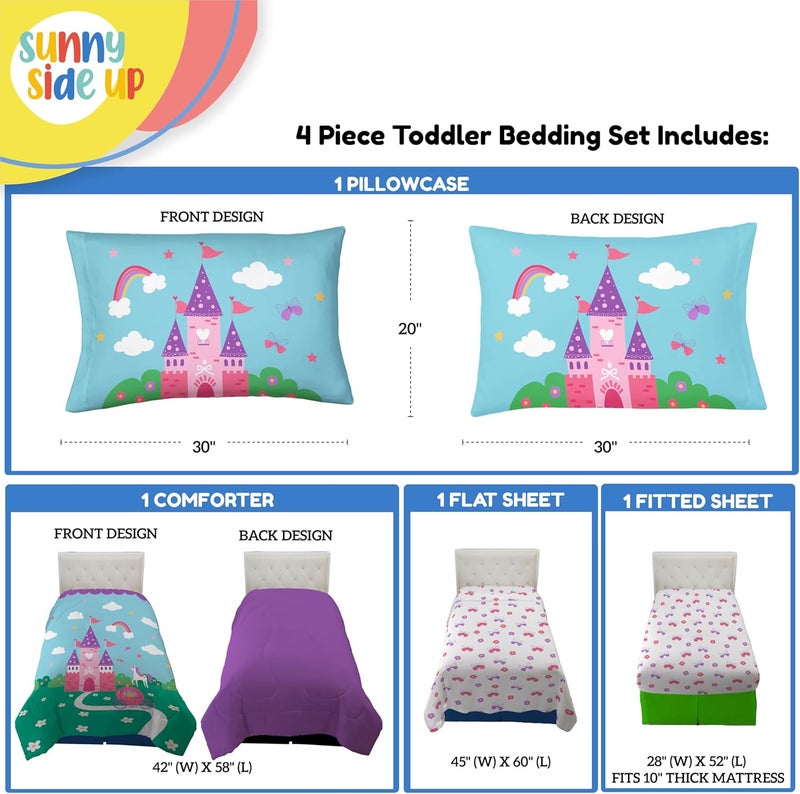 Sunny Side Up Magic Castle Toddler Comforter Set - 4 Piece Preschool Bedding Includes Comforter, Sheets & Pillow Cover - Super Soft Floral Microfiber Bed Set - Image 3