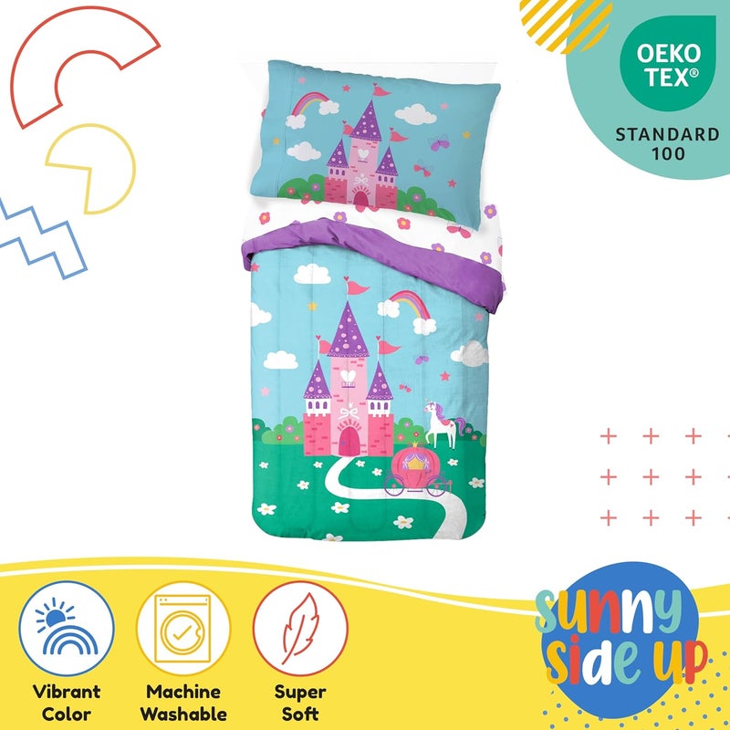 Sunny Side Up Magic Castle Toddler Comforter Set - 4 Piece Preschool Bedding Includes Comforter, Sheets & Pillow Cover - Super Soft Floral Microfiber Bed Set - Image 4
