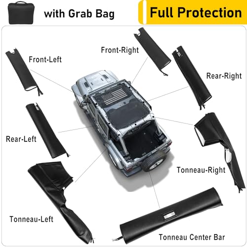 Camoo Roll Bar Cover Padding Compatible with Jeep Wrangler JL Unlimited 2018-2024 JLU Sahara Rubicon 4-Door with Grab Bag Black Leather Foam Laminated Pad Cover Kit Protection, 8pcs - Image 3