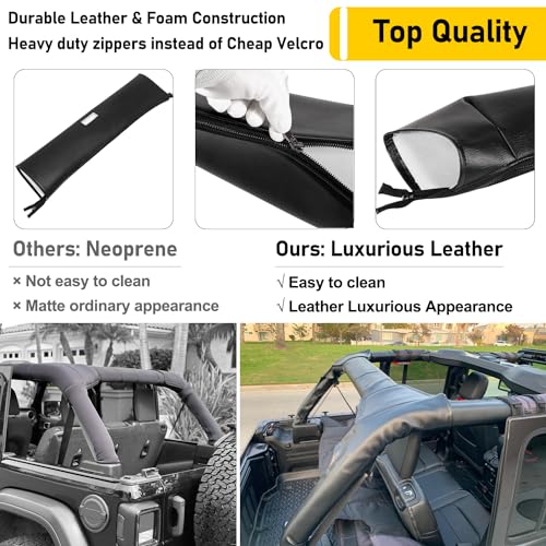 Camoo Roll Bar Cover Padding Compatible with Jeep Wrangler JL Unlimited 2018-2024 JLU Sahara Rubicon 4-Door with Grab Bag Black Leather Foam Laminated Pad Cover Kit Protection, 8pcs - Image 4