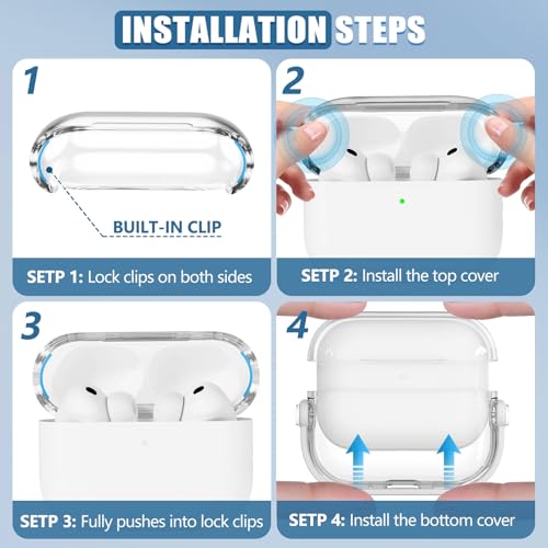 Wowwat for Airpods Pro 3 Case Clear,Safety Lock Cases for Apple Airpod Pro 3 Case 2025 with Phone Stand & Cleaner Kit,Drop Protection Air pods Pro3 Cover for Men Women with Keychain,Clear+White - Image 5