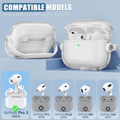 Wowwat for Airpods Pro 3 Case Clear,Safety Lock Cases for Apple Airpod Pro 3 Case 2025 with Phone Stand & Cleaner Kit,Drop Protection Air pods Pro3 Cover for Men Women with Keychain,Clear+White - Image 2