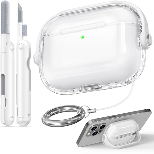 Wowwat for Airpods Pro 3 Case Clear,Safety Lock Cases for Apple Airpod Pro 3 Case 2025 with Phone Stand & Cleaner Kit,Drop Protection Air pods Pro3 Cover for Men Women with Keychain,Clear+White - Image 1