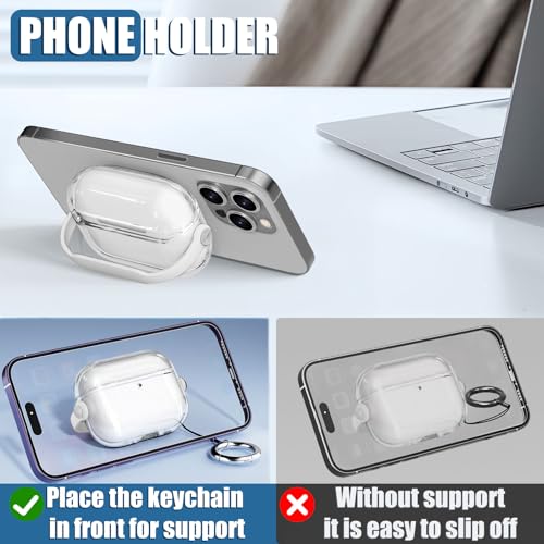 Wowwat for Airpods Pro 3 Case Clear,Safety Lock Cases for Apple Airpod Pro 3 Case 2025 with Phone Stand & Cleaner Kit,Drop Protection Air pods Pro3 Cover for Men Women with Keychain,Clear+White - Image 4