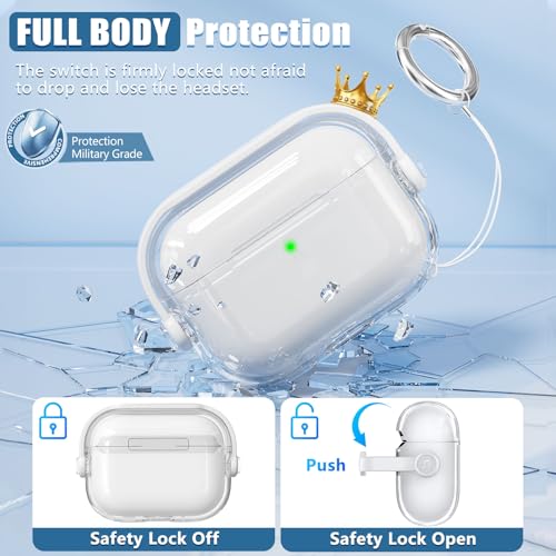 Wowwat for Airpods Pro 3 Case Clear,Safety Lock Cases for Apple Airpod Pro 3 Case 2025 with Phone Stand & Cleaner Kit,Drop Protection Air pods Pro3 Cover for Men Women with Keychain,Clear+White - Image 3