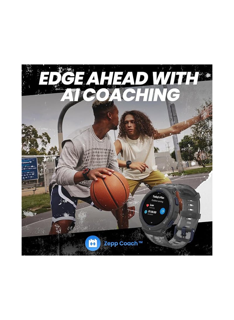 أمازفيت ساعة ذكية Active Edge بتصميم متين وأنيق للرياضة واللياقة البدنية، نظام تحديد المواقع العالمي (GPS)، مدرب صحي يعمل بالذكاء الاصطناعي للصالة الرياضية، في الهواء الطلق، التدريبات والتمارين، بطارية تدوم 16 يومًا، مقاومة للماء 10 ATM باللون الأسود - Image 4