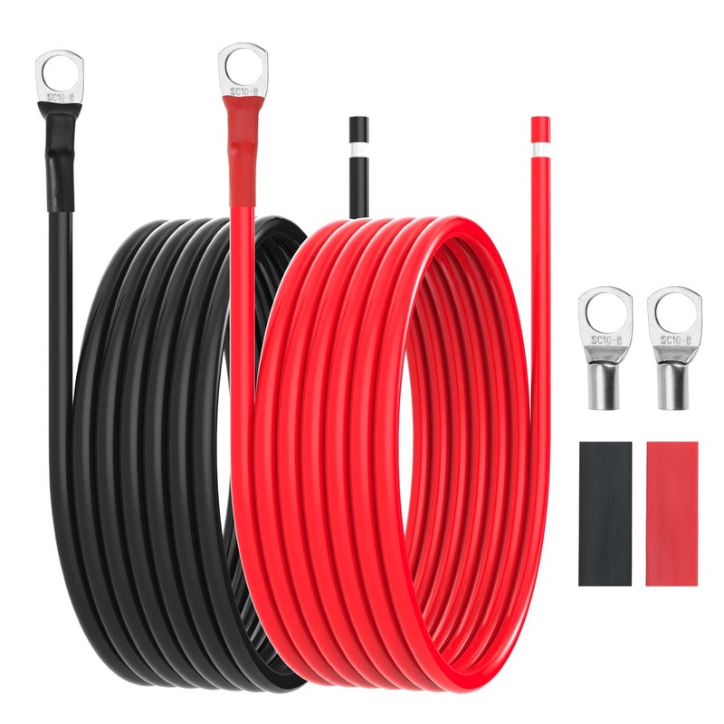 كابلات بطارية Gopayia 10 AWG سلك لوحة شمسية 10 قياس نحاس مطلي كابل تمديد مع 516 لقم لسيارات RV لوحة شمسية سيارة أوتوموتيف 10AWG 10FT