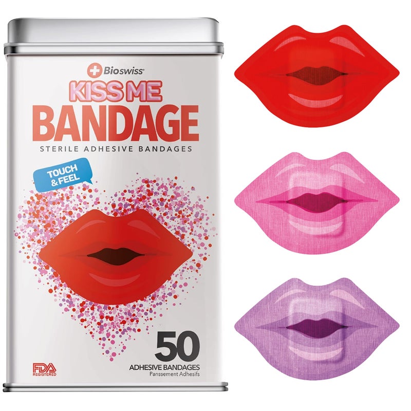 BioSwiss Bandages, Lips Shaped Self Adhesive Bandage Set, Latex Free, Sterile Wound Care, 50 Count - Image 1