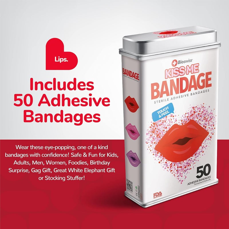 BioSwiss Bandages, Lips Shaped Self Adhesive Bandage Set, Latex Free, Sterile Wound Care, 50 Count - Image 2