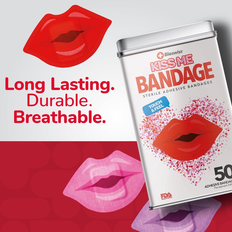BioSwiss Bandages, Lips Shaped Self Adhesive Bandage Set, Latex Free, Sterile Wound Care, 50 Count - Image 5