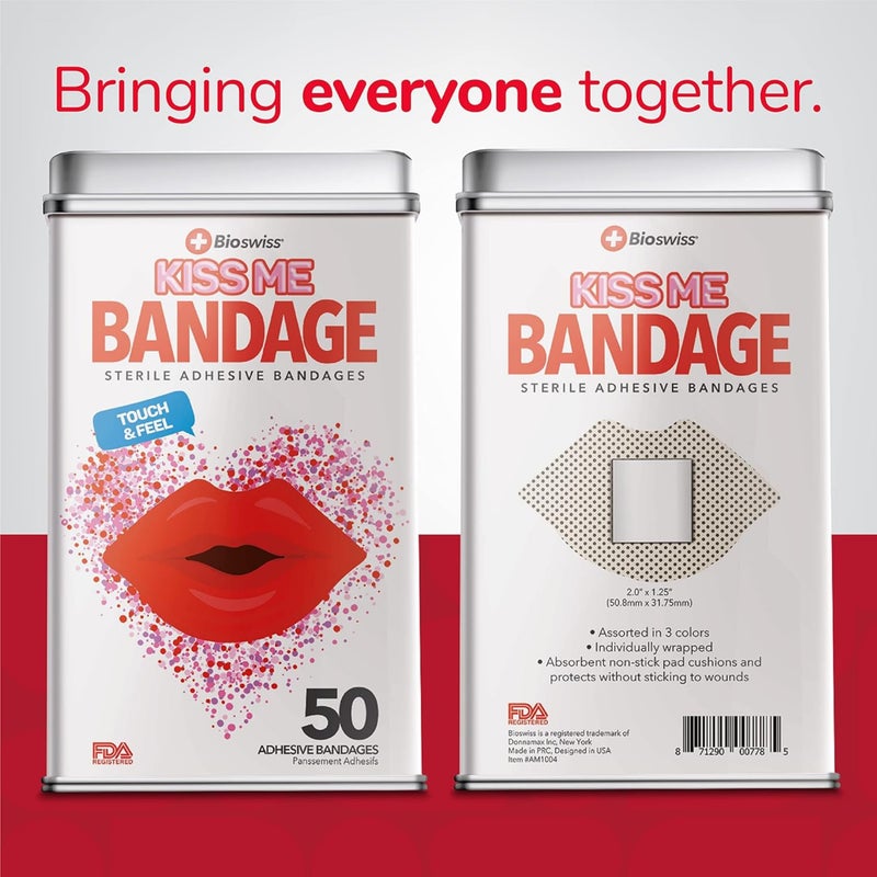 BioSwiss Bandages, Lips Shaped Self Adhesive Bandage Set, Latex Free, Sterile Wound Care, 50 Count - Image 3
