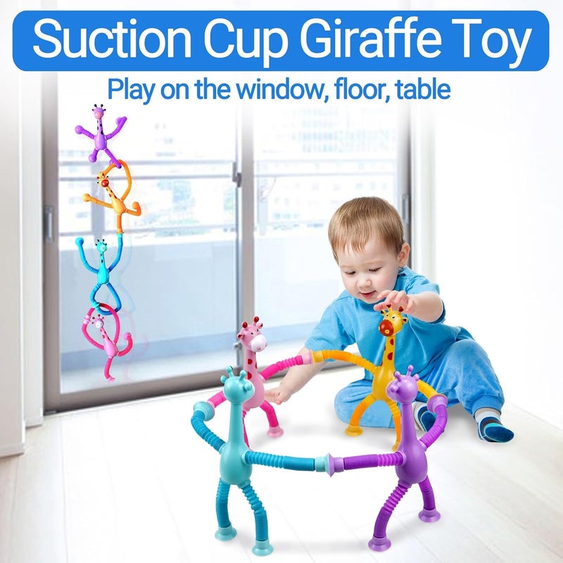 COLEGRY Easter Basket Stuffers, Giraffe Sensory Pop Tubes, 4 Pack Telescopic Suction Cup Giraffe Toy, Toddler Autism Fidget Travel Toys, Gifts for Kids Baby Age 3 4 5 6 7 8 9 Year Old Boys Girls - Image 3