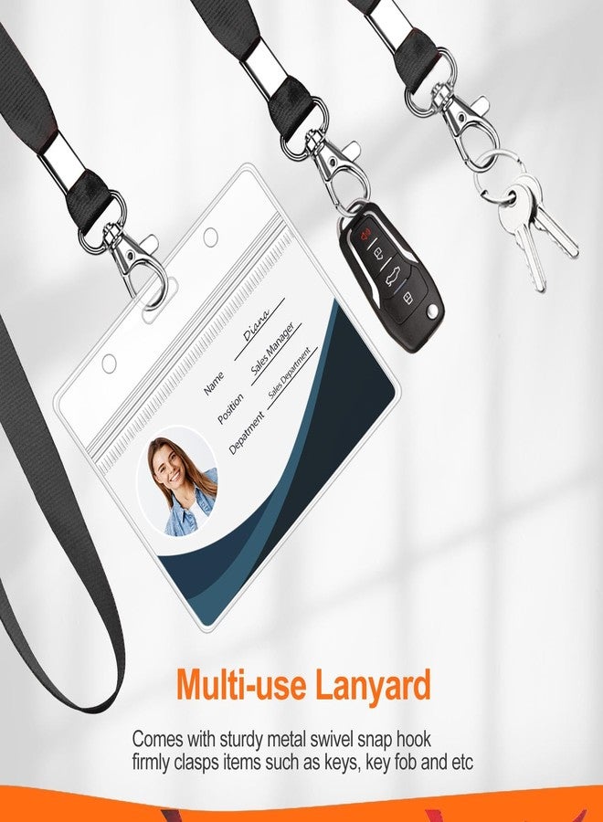 WILLIZTER Clear ID Badge Holder with Lanyard Water Proof Horizontal Display Identification Card Name Card Protector with Zipper Resealable Nametag Holder (Black - 6PCS) - Image 5