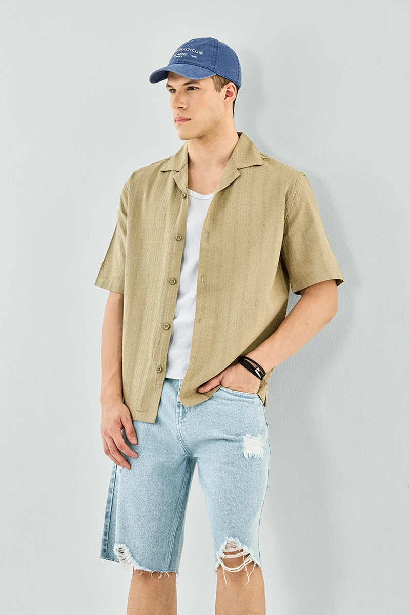 SNITCH Box Fit Textured 100% Cotton Shirt