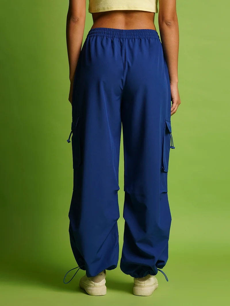 globus Women Mid Rise Loose Fit Drawstring Waist Toggle Hem Cargo Joggers