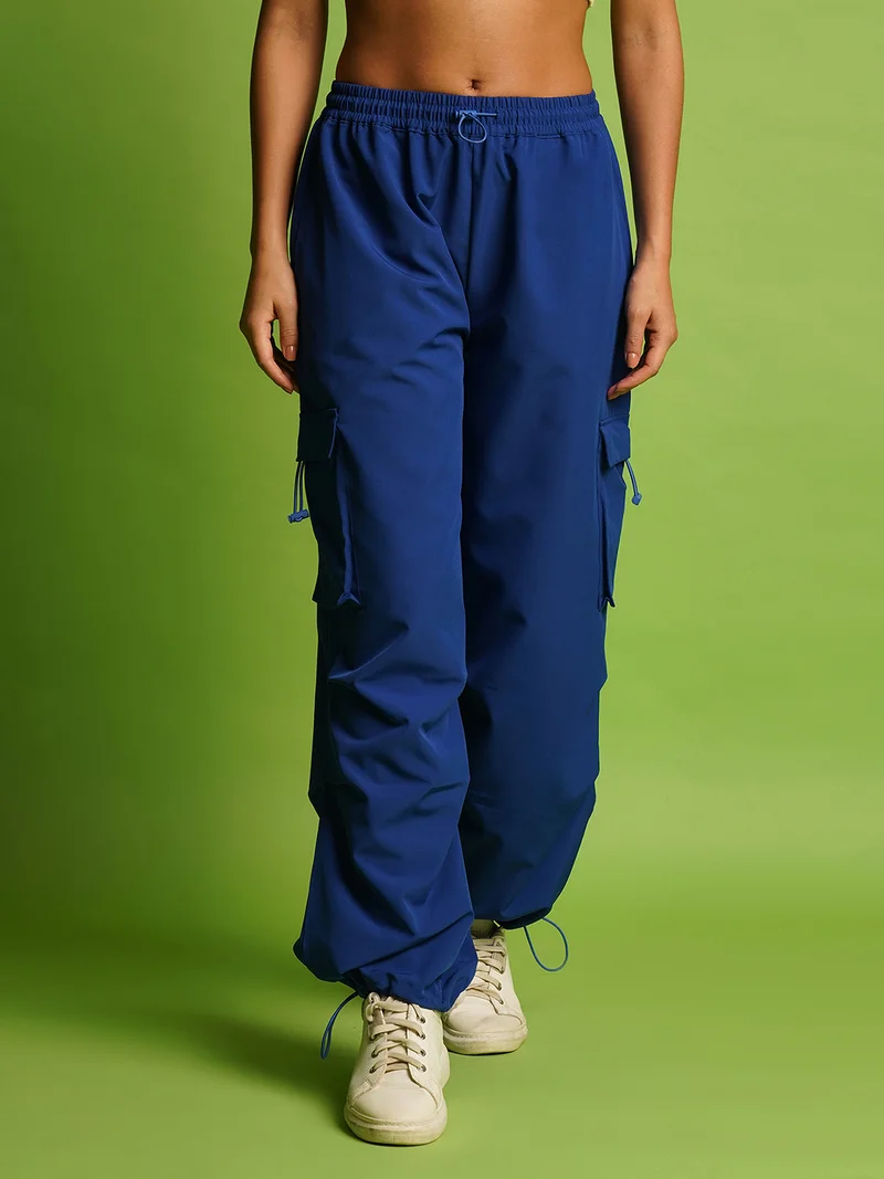 globus Globus Women Mid Rise Loose Fit Drawstring Waist Toggle Hem Cargo Joggers