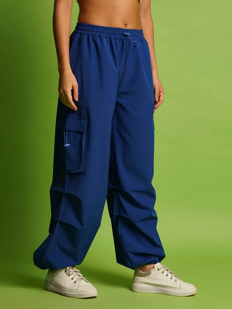 globus Globus Women Mid Rise Loose Fit Drawstring Waist Toggle Hem Cargo Joggers